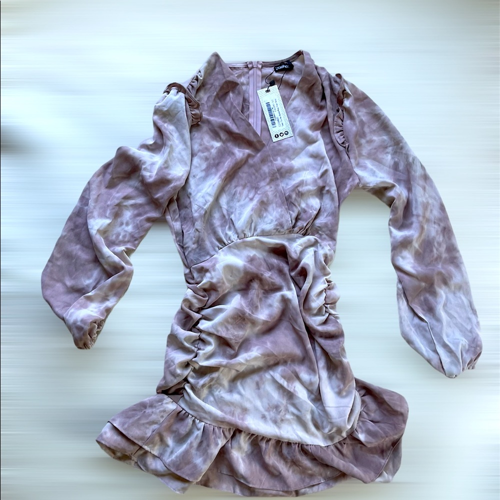 Tonal Tie Dye Ruched Wrap Front Dress